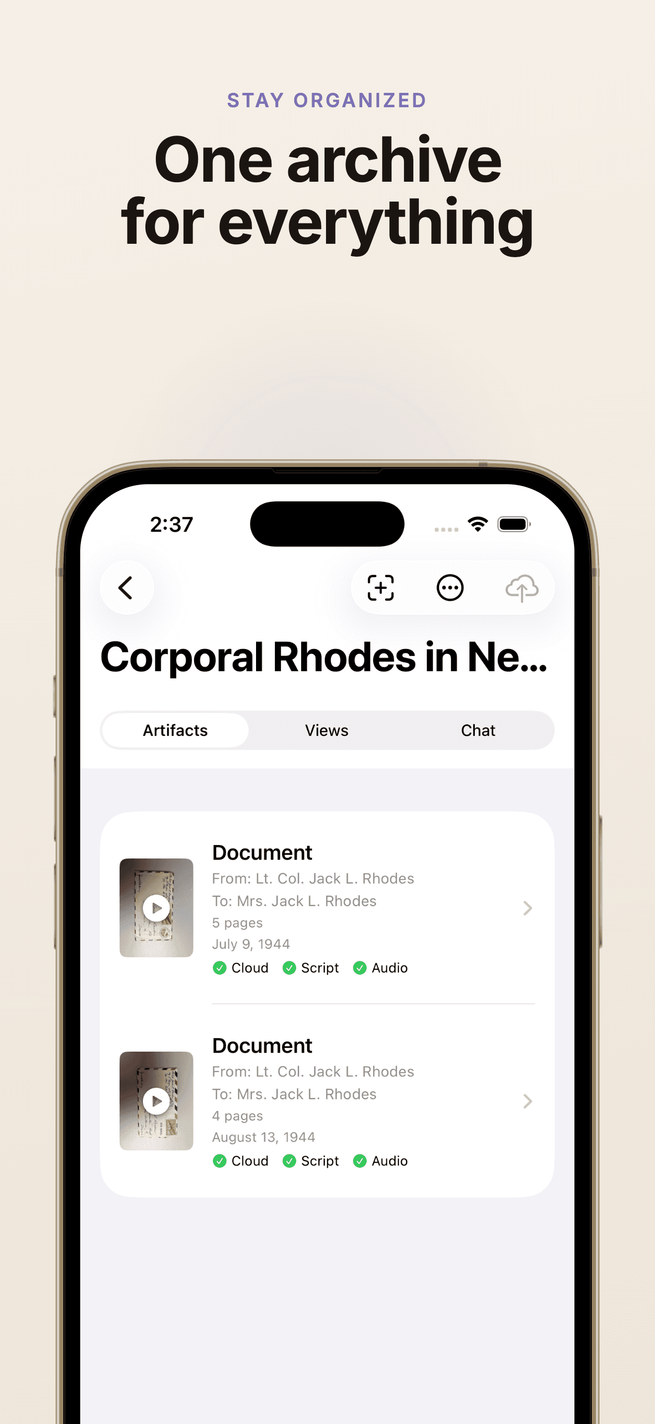 A Lives Lived archive listing captured documents with page counts and dates